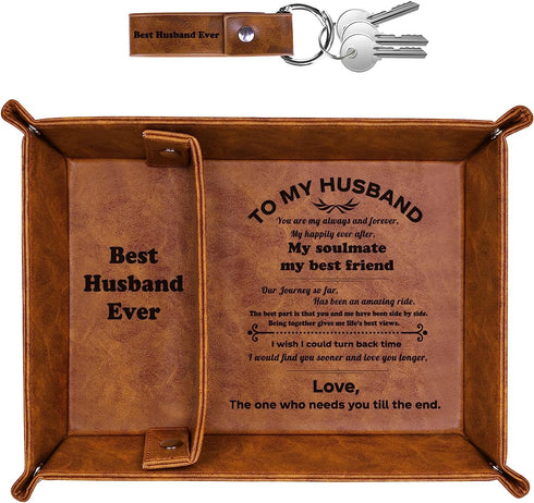 Best Husband Ever Gifts PU Leather Tray, Unique Valentine's Day Anniversary Birthday Gifts from Wife, Men Gift Ideas for Him
